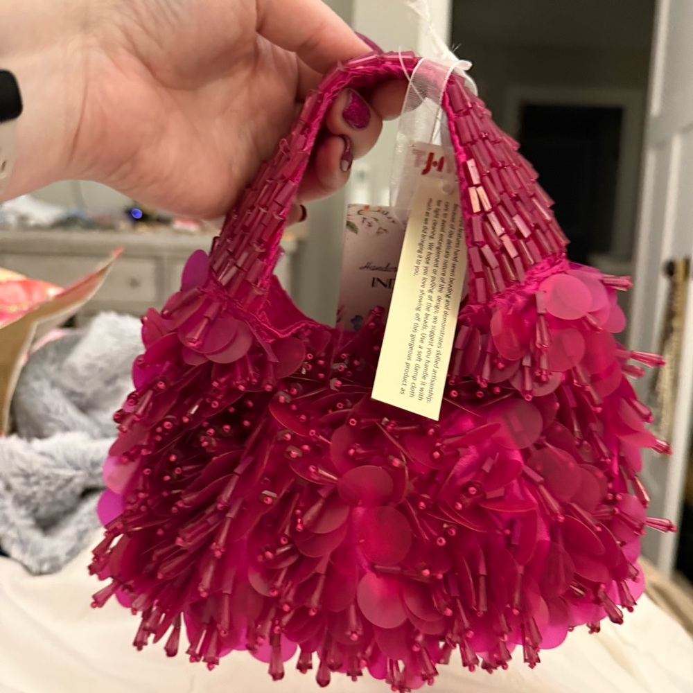 Viral TikTok Beaded Bag in a Vibrant Pink by Made in India Shoulder Bag